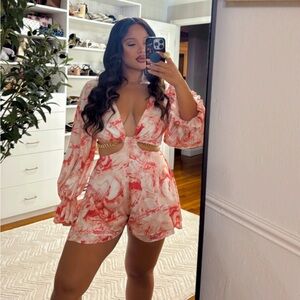 Pink and White Floral Romper